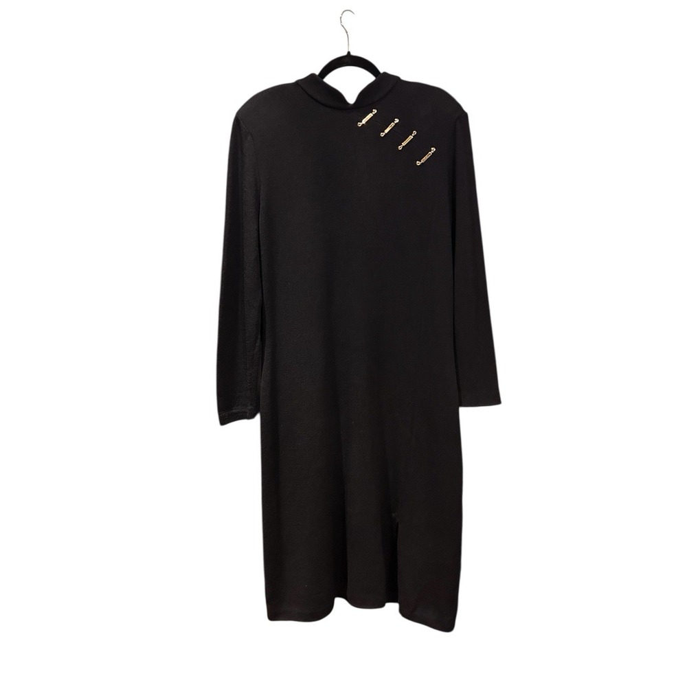 ST. JOHN Dress Santana Knit Wool‎ Long Sleeve Sweater Size 14 Black USA